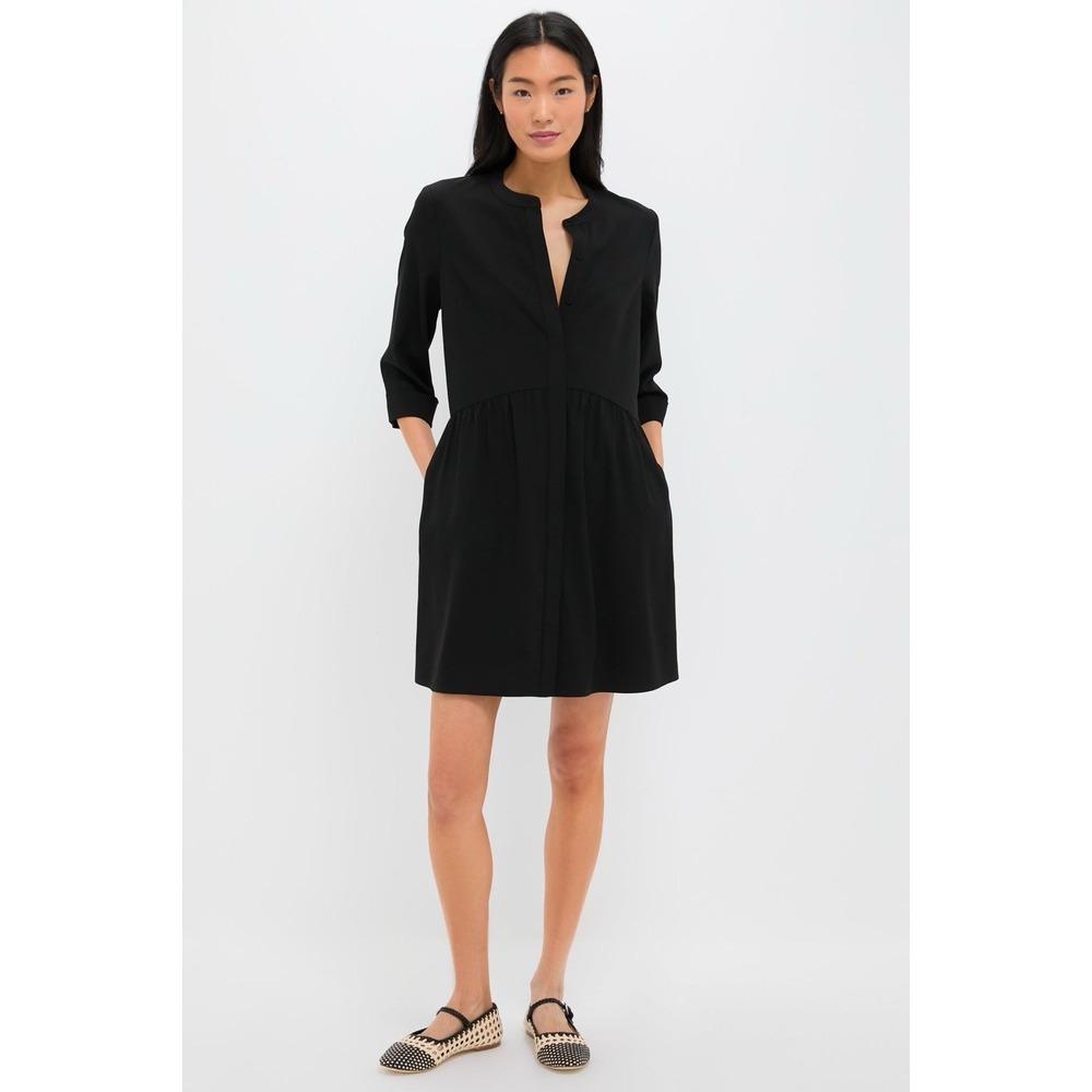 Tuckernuck Royal Shirt Dress Women's L Black Stretch Crepe Mini Minimalist NWT